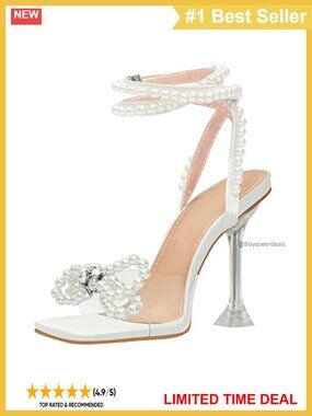 Square Toe Clear Heels Rhinestone Bow Ankle Strap Stiletto High Heel Sandals